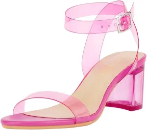 Heels Charm Women's Strappy Clear Chunky Clear Block Low Heeled Sandals 2 Inches Open Toe Ankle Strap High Heel Dress Sandals Daily Work Party Sandal Shoes