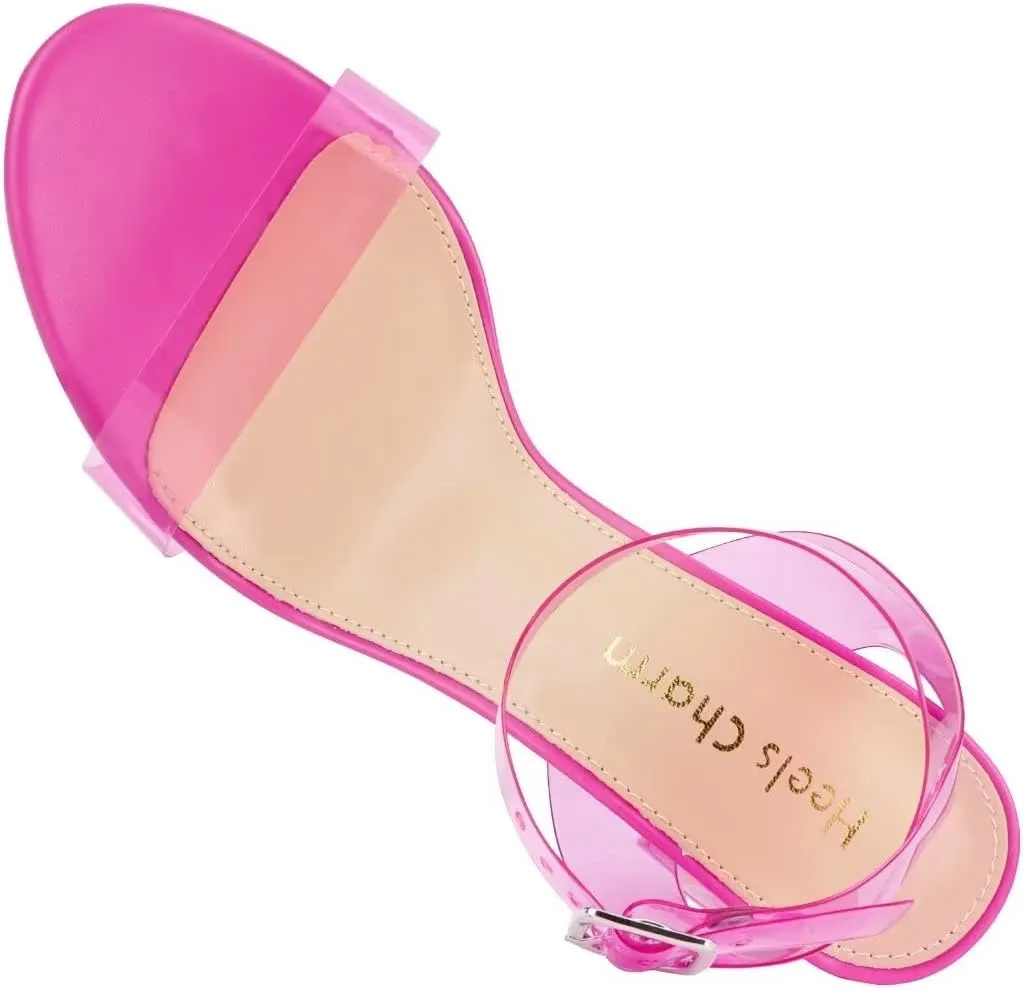 Heels Charm Women's Strappy Clear Chunky Clear Block Low Heeled Sandals 2 Inches Open Toe Ankle Strap High Heel Dress Sandals Daily Work Party Sandal Shoes