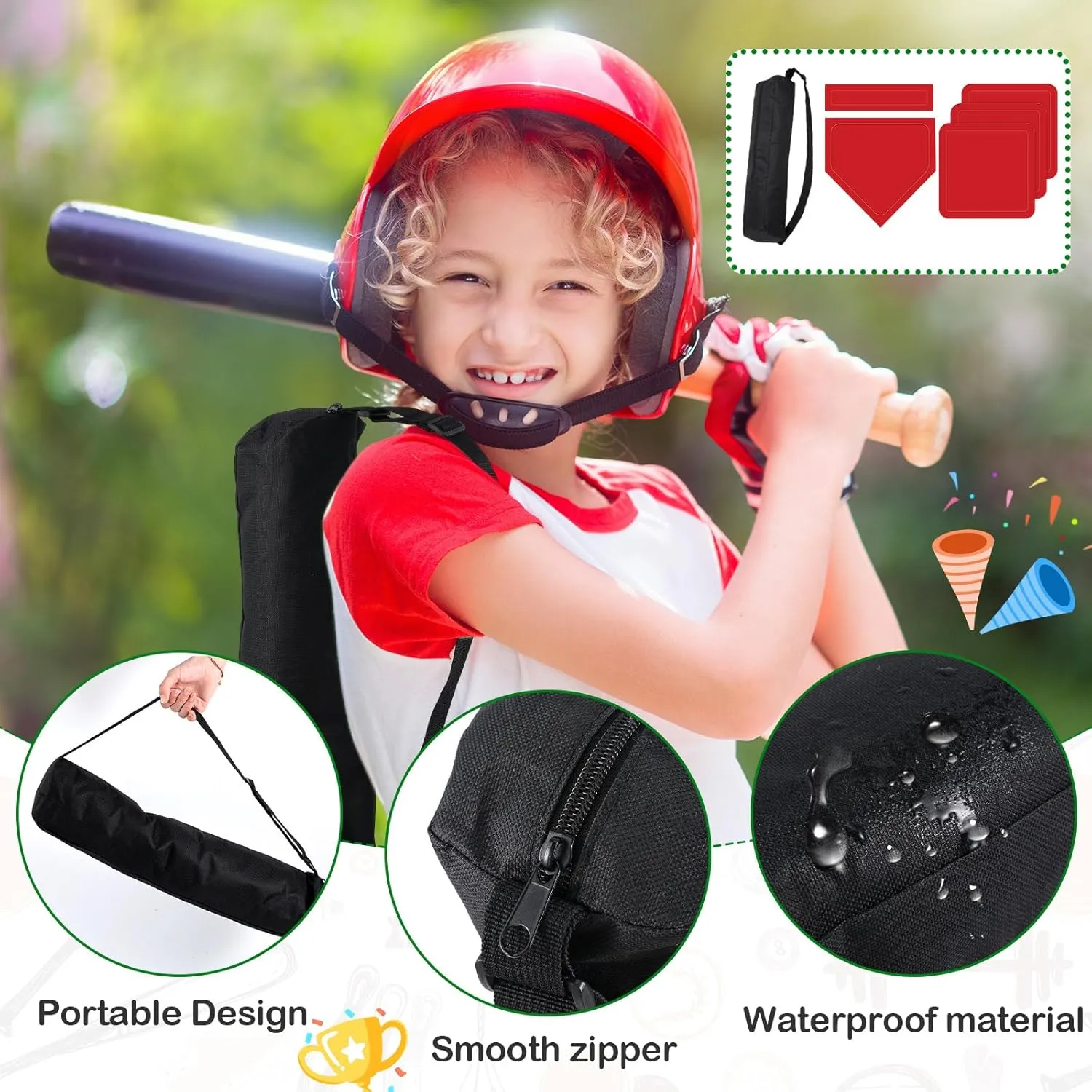 Hiboom 5 Pcs Baseball & Softball Base Set with Portable Carrying Bag 3 Throw Down Bases 1 Homeplate 1 Pitching Rubber for Kickball Softball Backyard Playground Practice Kids Adults