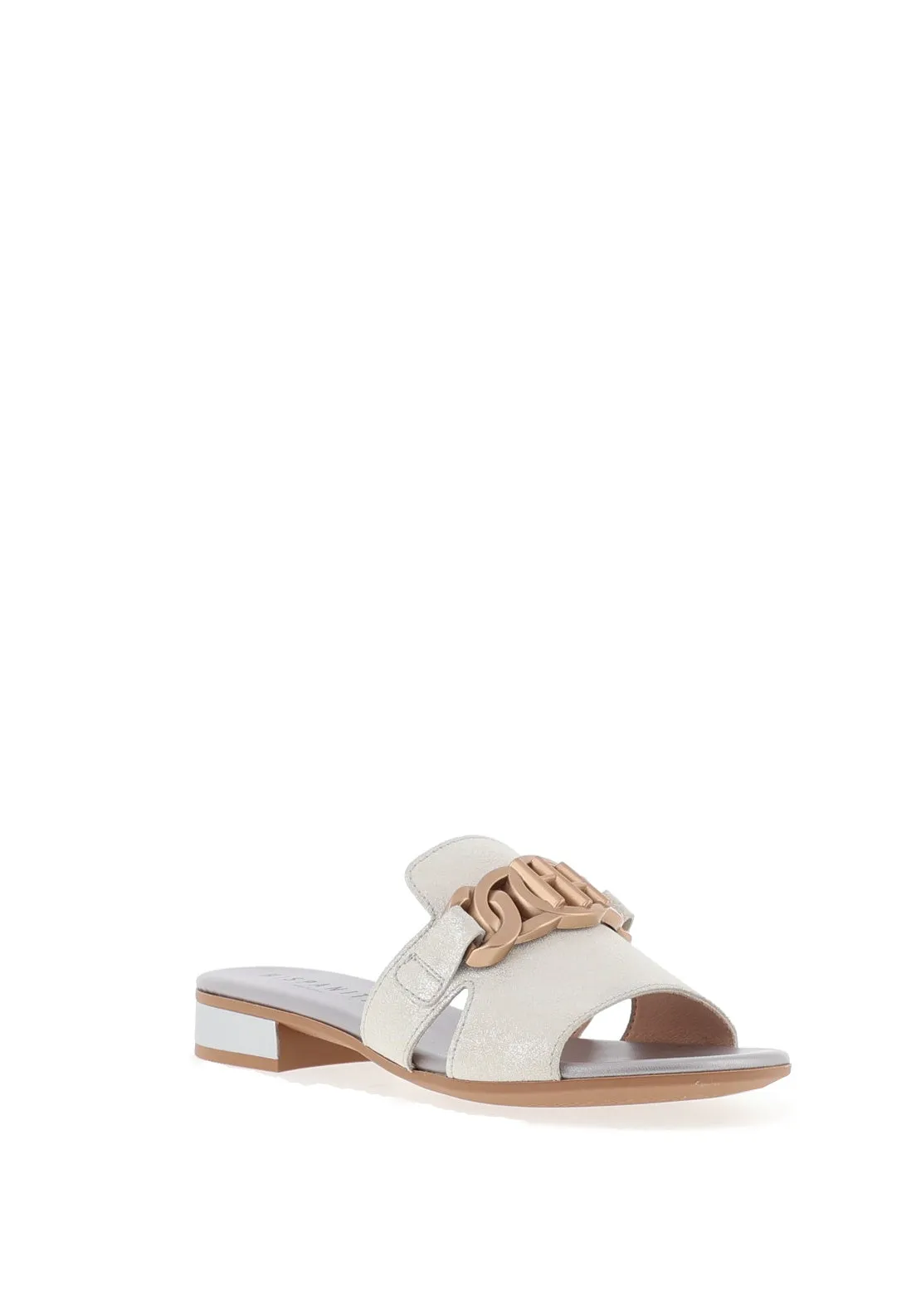 Hispanitas Lena Leather Glitter Mule Sandals, Silver