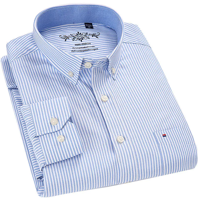 INSTOCK-Men’s Long-Sleeved Striped Plaid Oxford Shirt – Casual