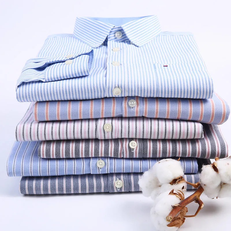 INSTOCK-Men’s Long-Sleeved Striped Plaid Oxford Shirt – Casual