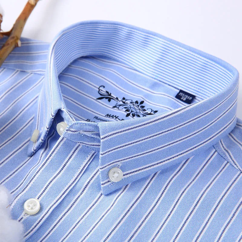 INSTOCK-Men’s Long-Sleeved Striped Plaid Oxford Shirt – Casual