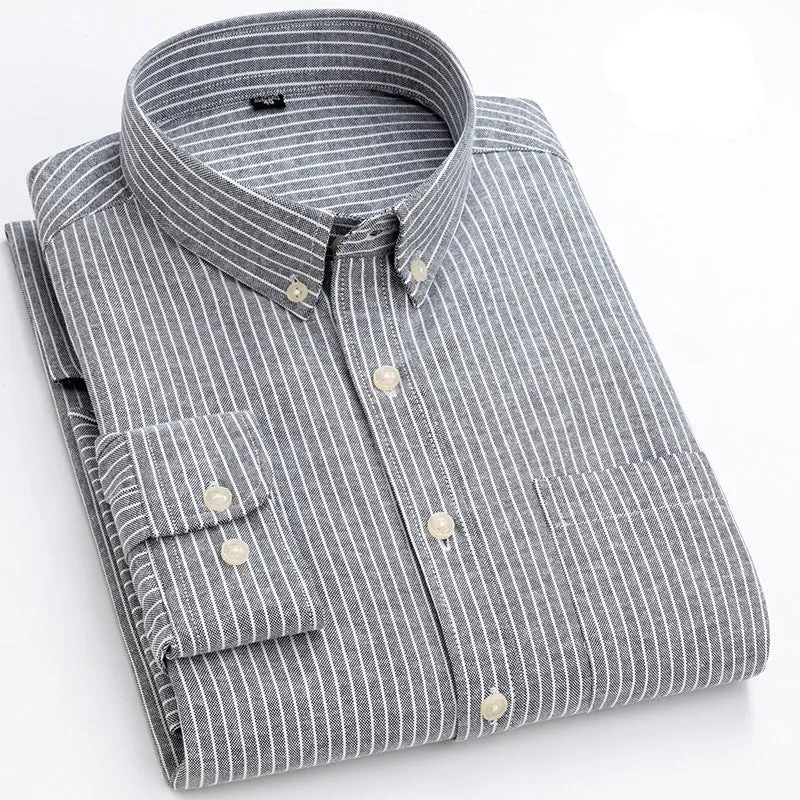 INSTOCK-Men’s Long-Sleeved Striped Plaid Oxford Shirt – Casual