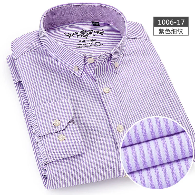 INSTOCK-Men’s Long-Sleeved Striped Plaid Oxford Shirt – Casual
