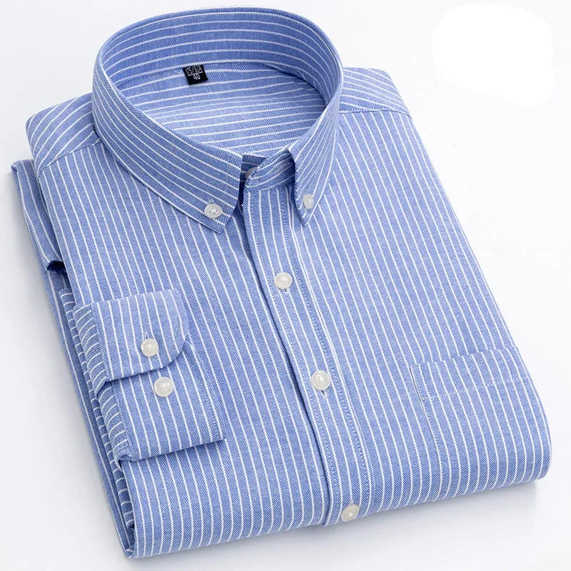 INSTOCK-Men’s Long-Sleeved Striped Plaid Oxford Shirt – Casual