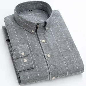 INSTOCK-Men’s Long-Sleeved Striped Plaid Oxford Shirt – Casual