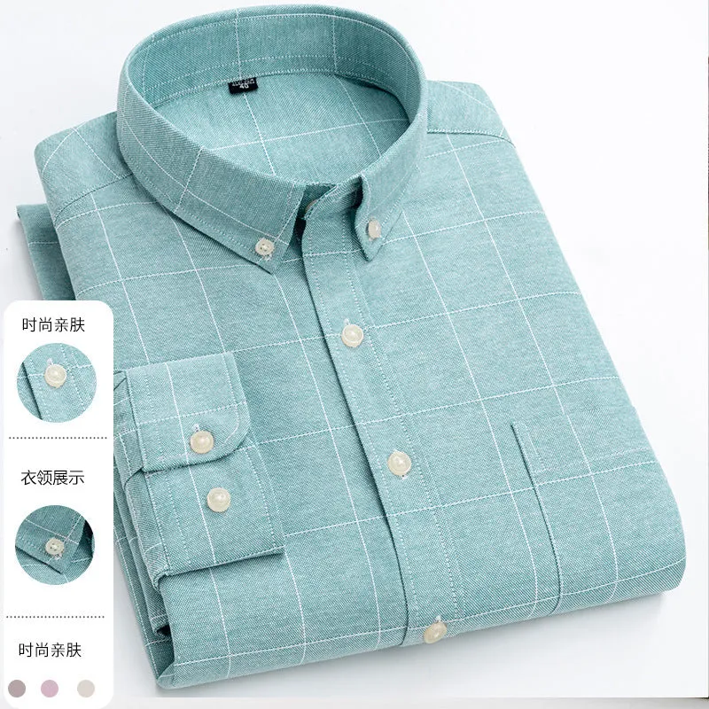 INSTOCK-Men’s Long-Sleeved Striped Plaid Oxford Shirt – Casual