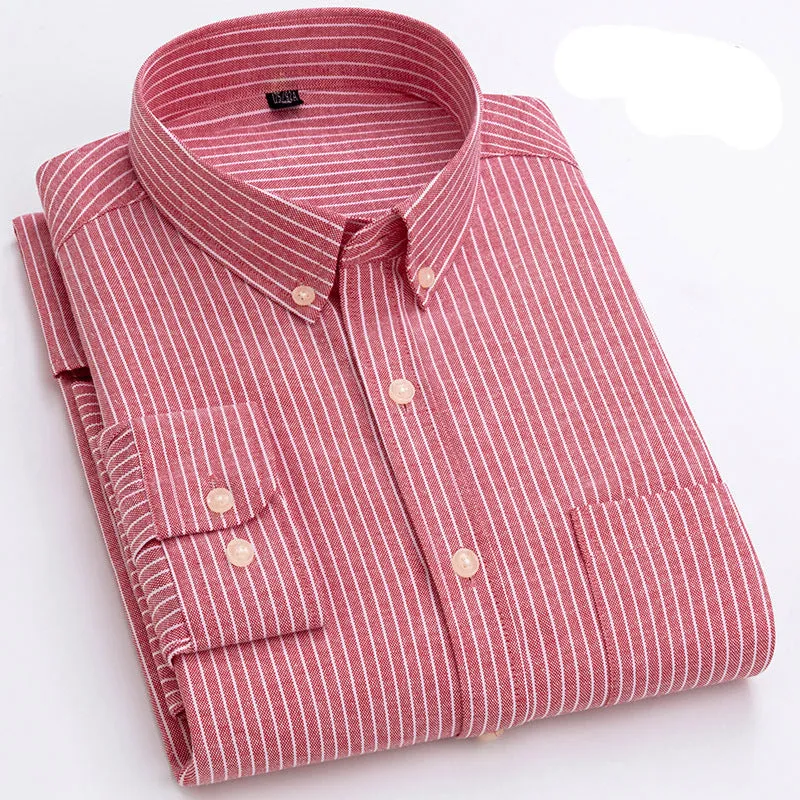 INSTOCK-Men’s Long-Sleeved Striped Plaid Oxford Shirt – Casual