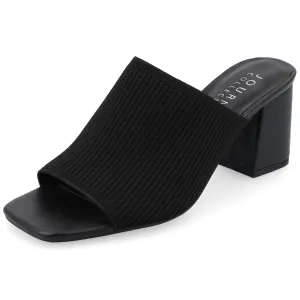 Journee Square Open Toe Chunky Block Heel Knit Slip-On Pump for Women - Lorenna Heeled Fashion Mule Black 9 Medium Womens US