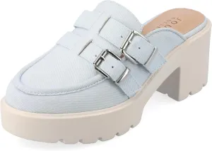 Journee Womens Light Weight Platform Mule Slip On Almond Toe Block Heel Buckle Brydie Comfort Foam Pumps