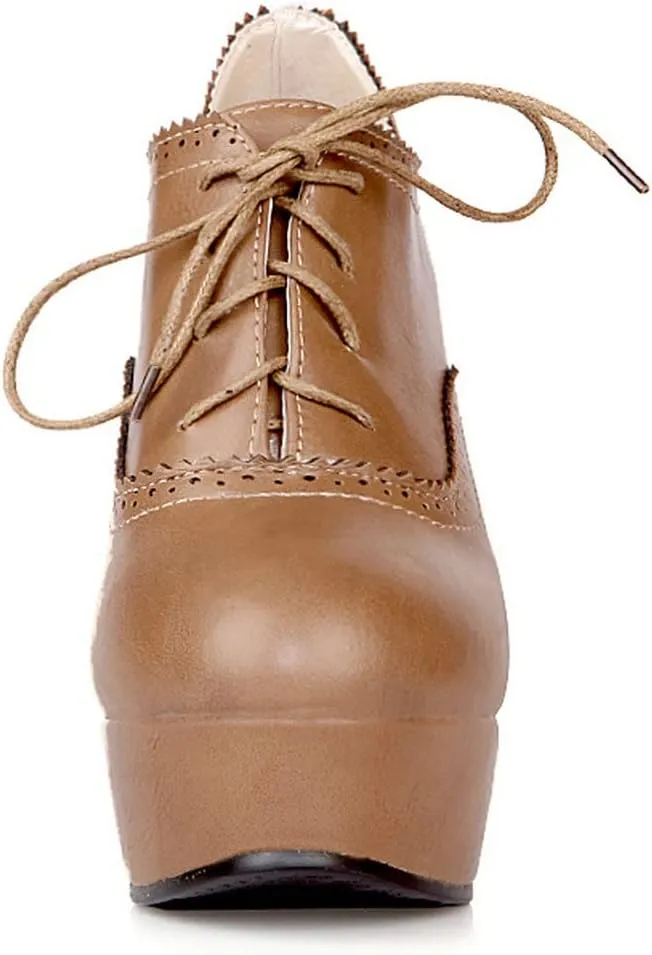 KISSASA Womens Wingtip Chunky Oxford Heels Vintage Lace Up Platform Booties