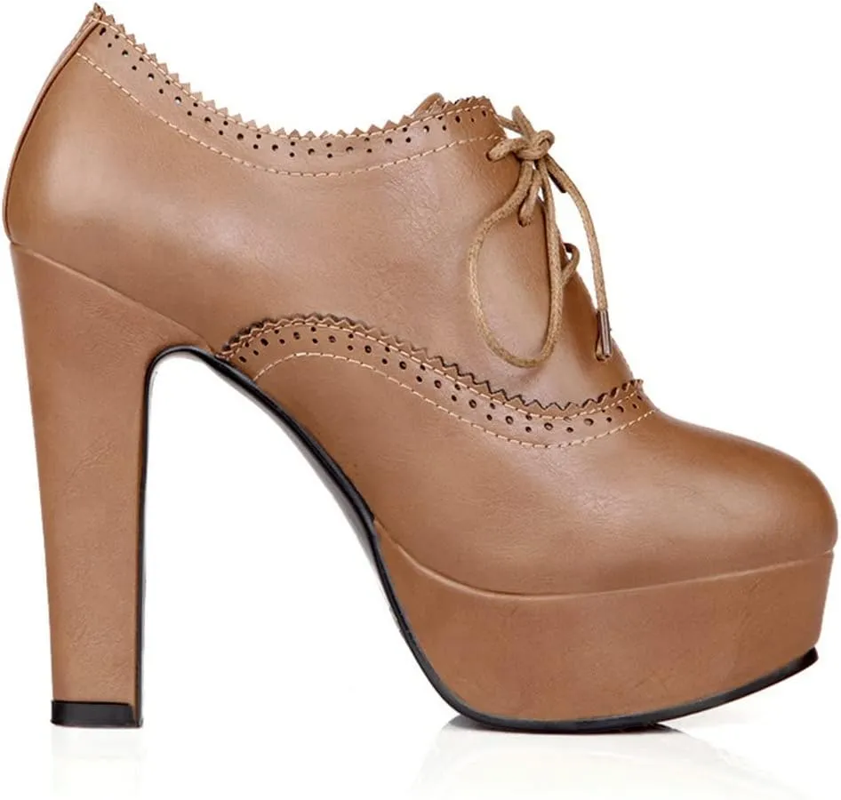 KISSASA Womens Wingtip Chunky Oxford Heels Vintage Lace Up Platform Booties