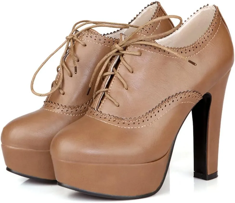 KISSASA Womens Wingtip Chunky Oxford Heels Vintage Lace Up Platform Booties