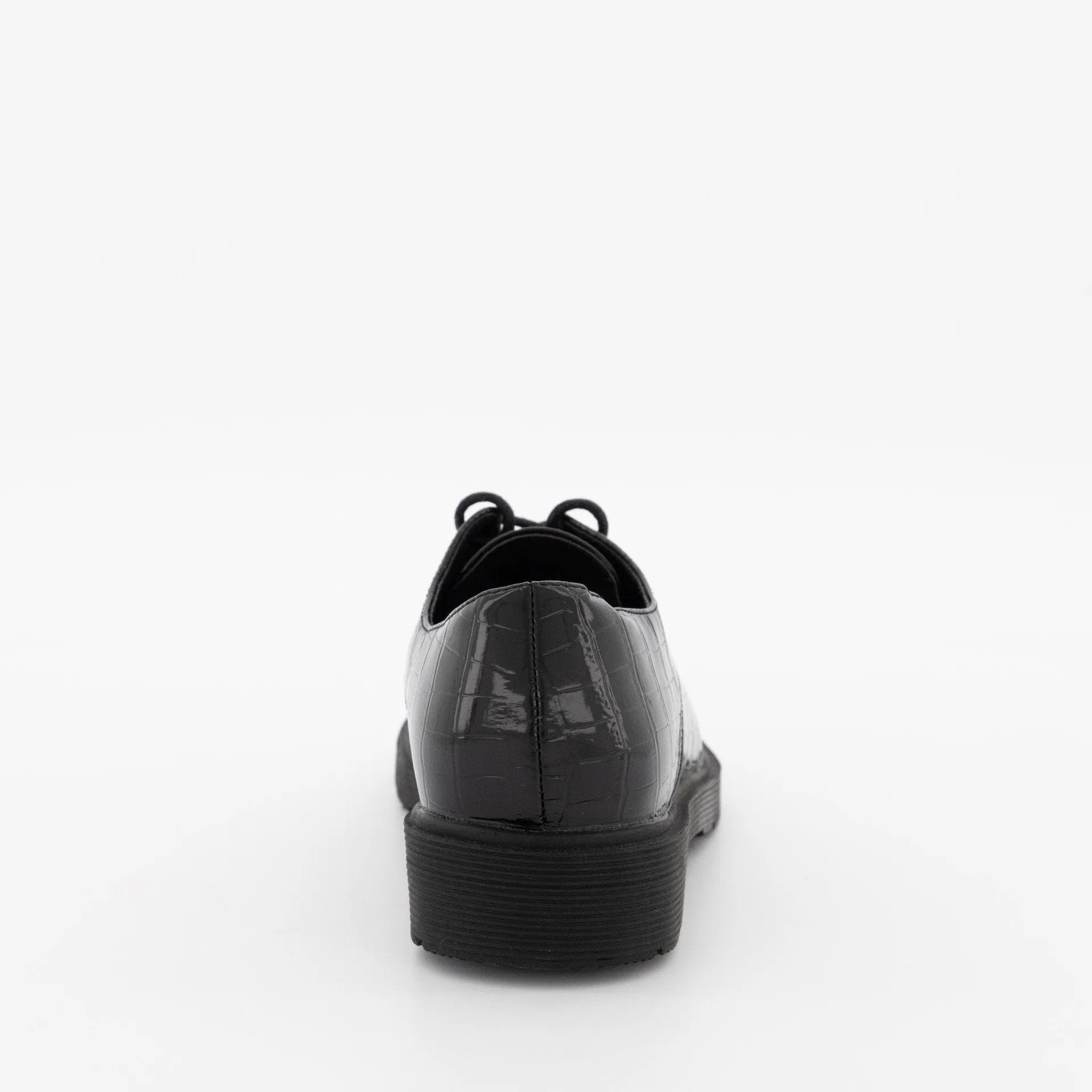 Ladies Embossed Lace-Up Oxford Shoe-Black