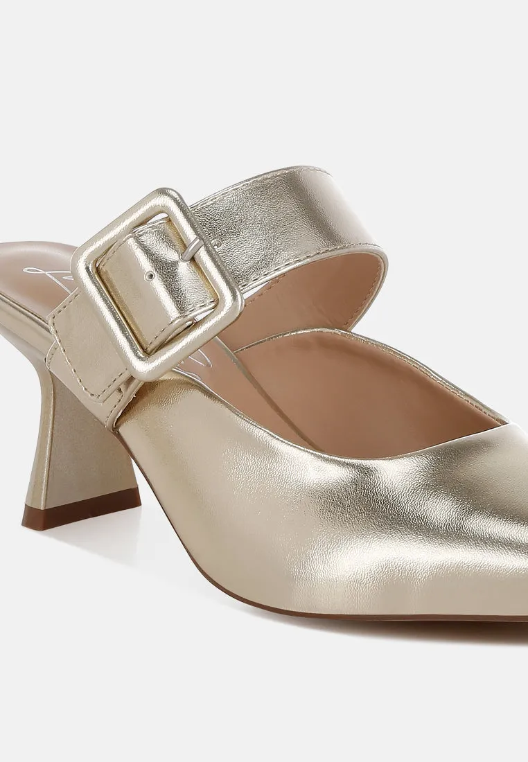 Large Buckle Kitten Heel Mules By RAG