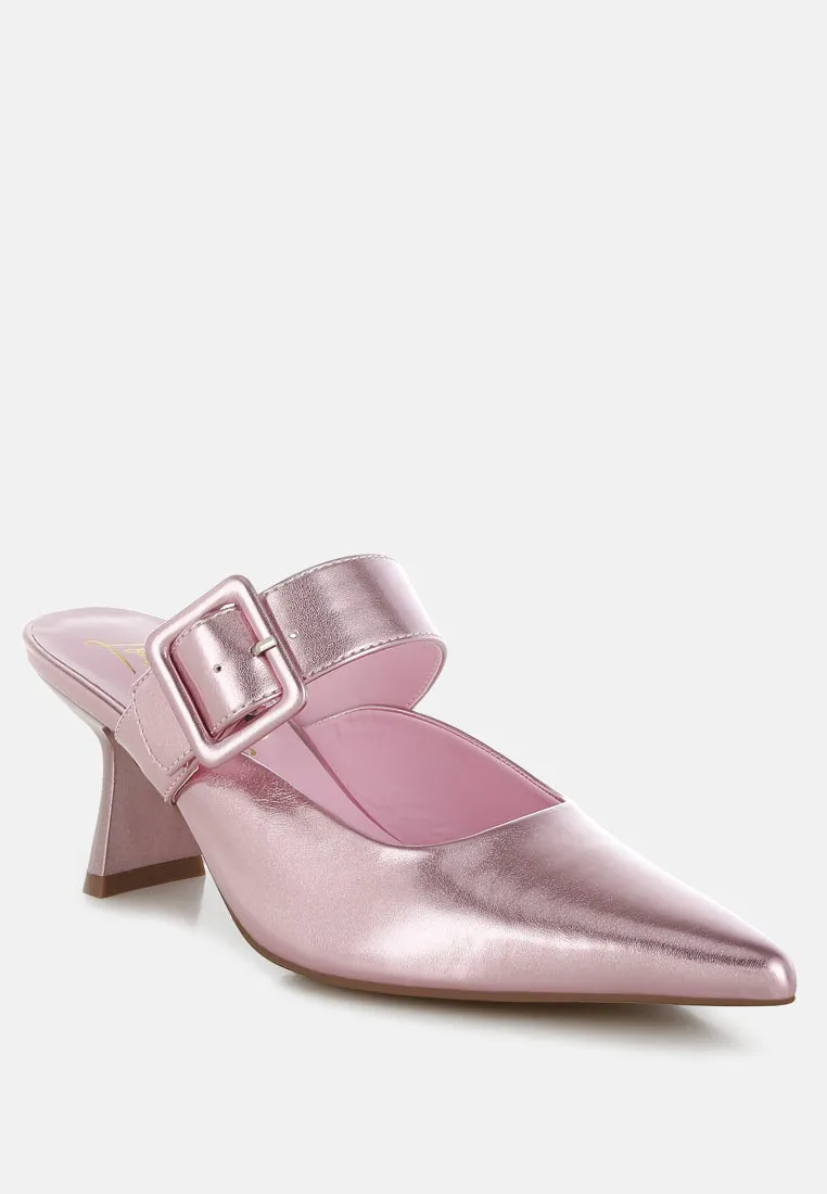 Large Buckle Kitten Heel Mules By RAG