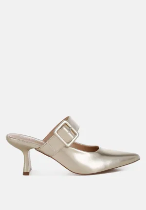Large Buckle Kitten Heel Mules By RAG