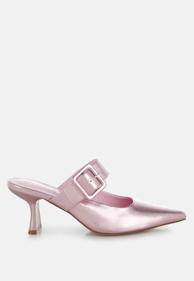 Large Buckle Kitten Heel Mules By RAG