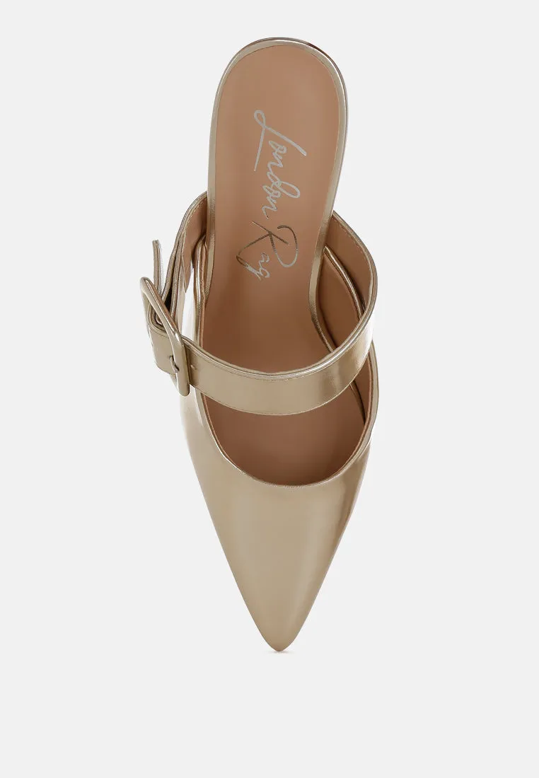 Large Buckle Kitten Heel Mules By RAG
