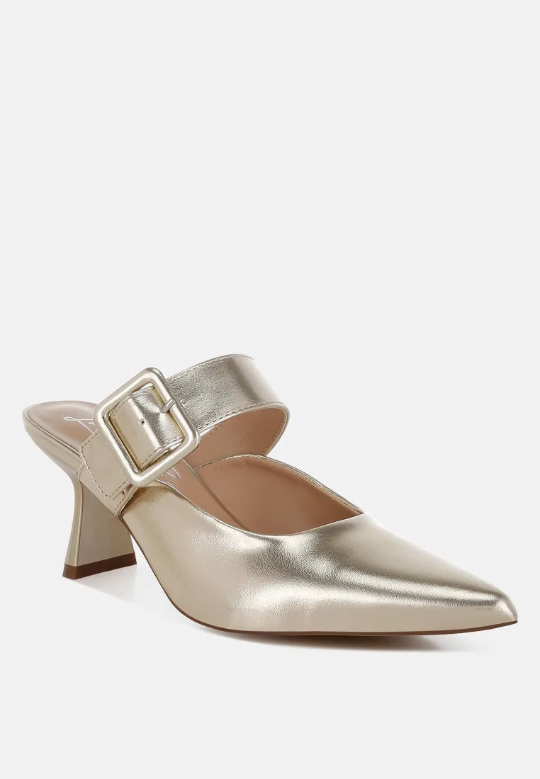 Large Buckle Kitten Heel Mules By RAG
