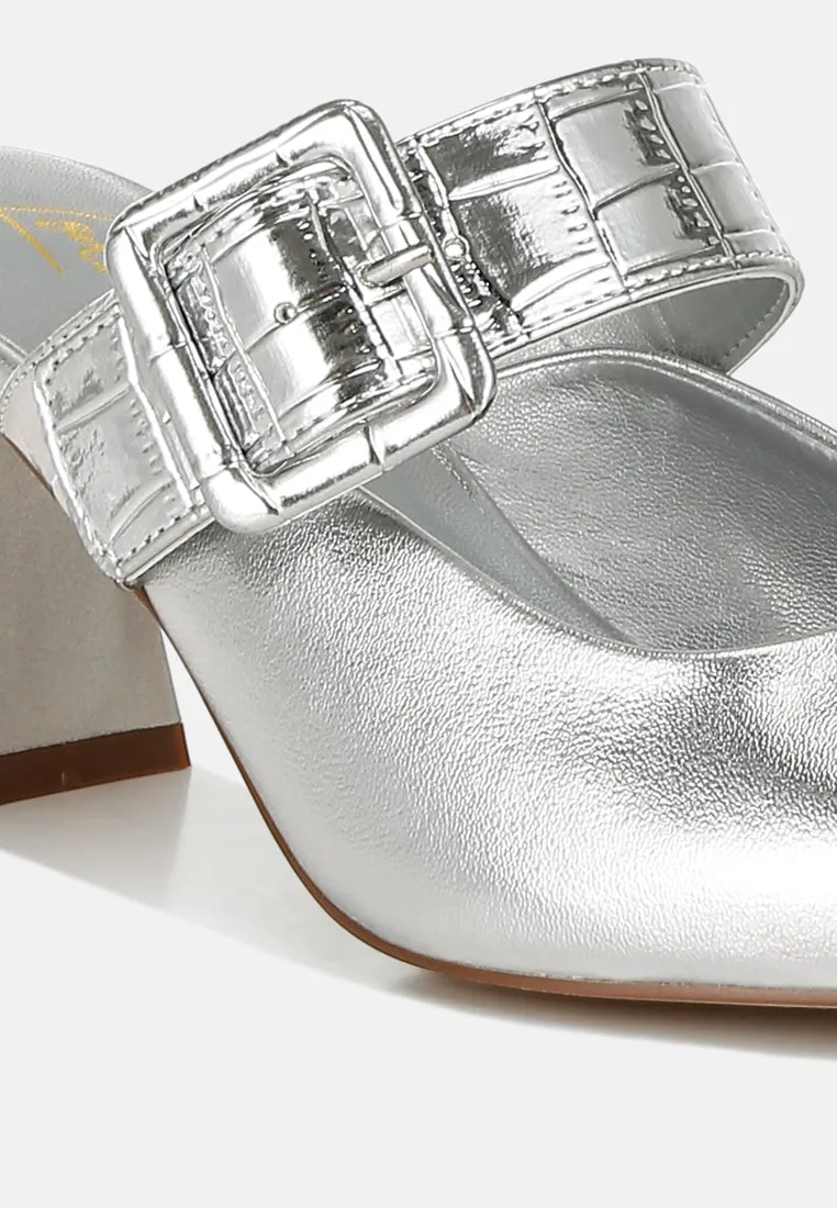 Large Buckle Kitten Heel Mules By RAG