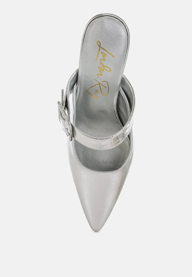 Large Buckle Kitten Heel Mules By RAG