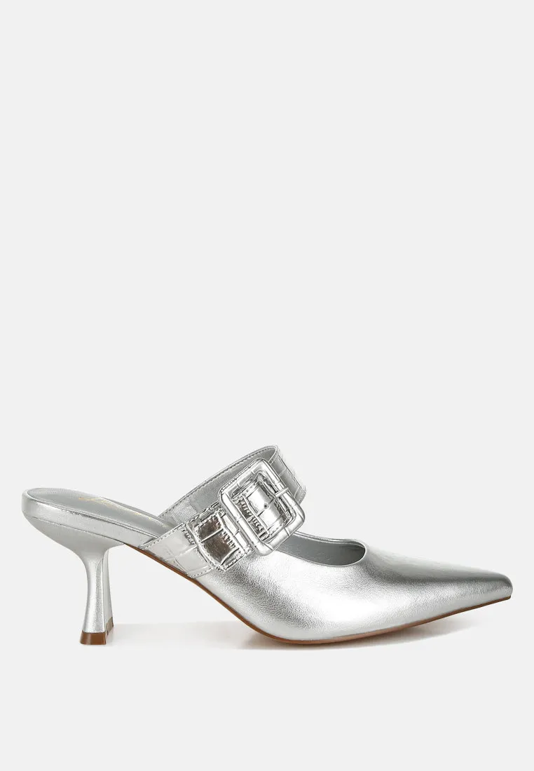 Large Buckle Kitten Heel Mules By RAG