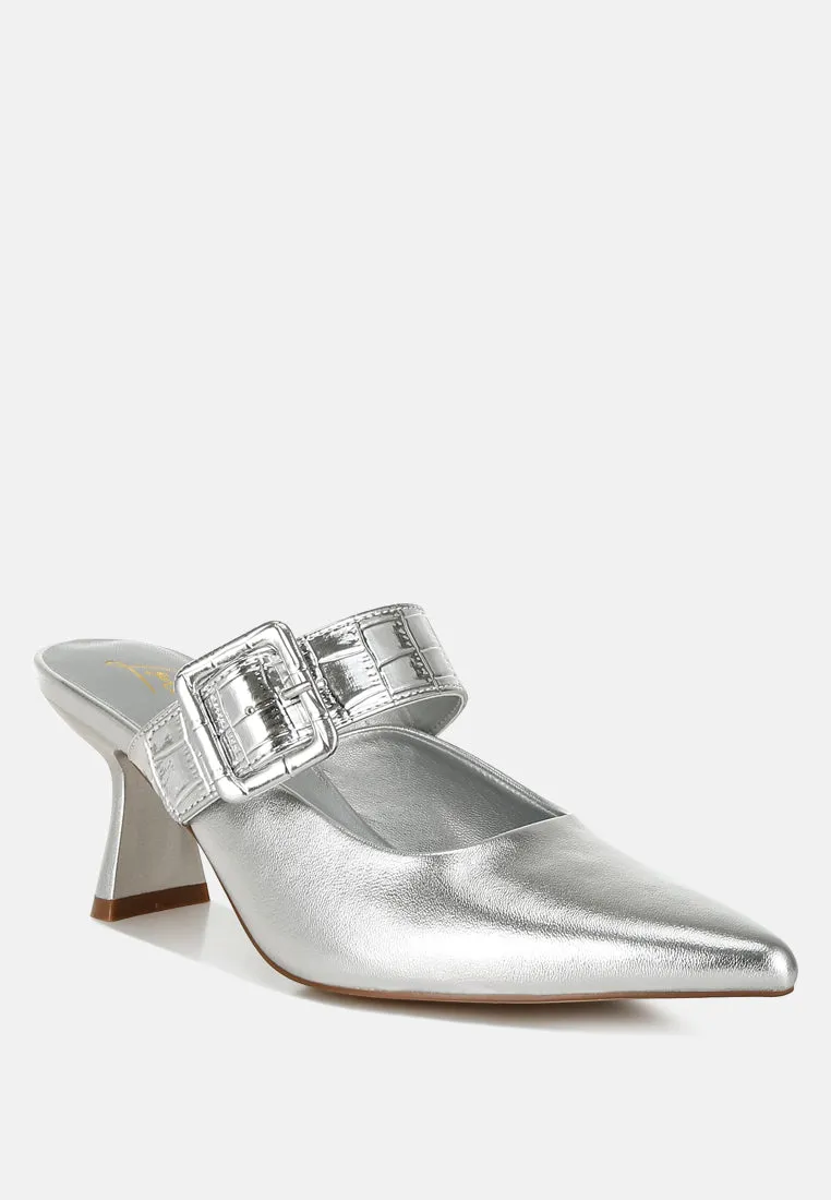 Large Buckle Kitten Heel Mules By RAG