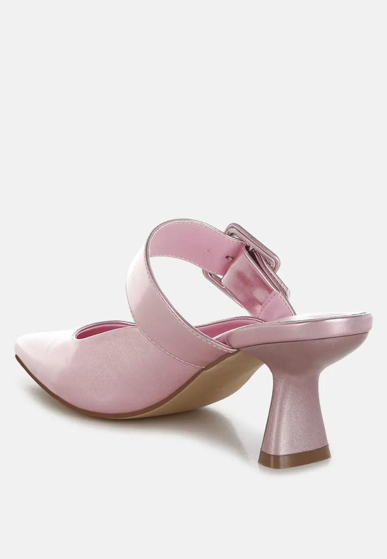 Large Buckle Kitten Heel Mules By RAG