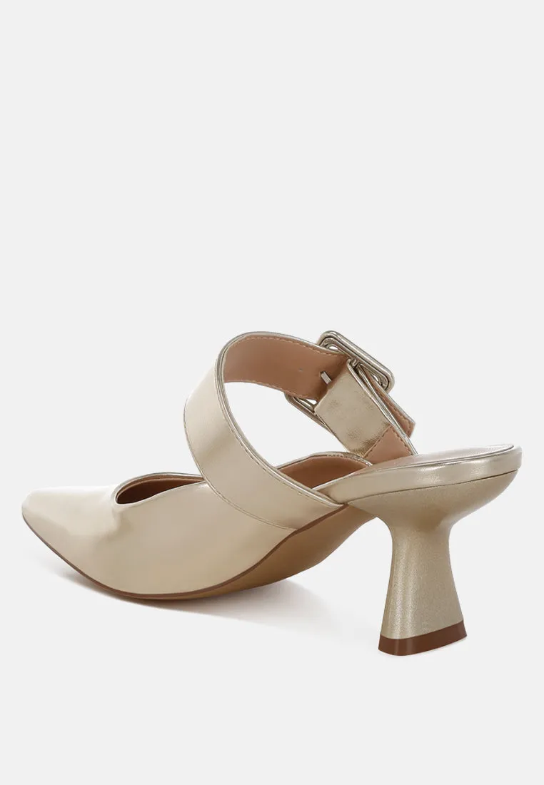 Large Buckle Kitten Heel Mules By RAG