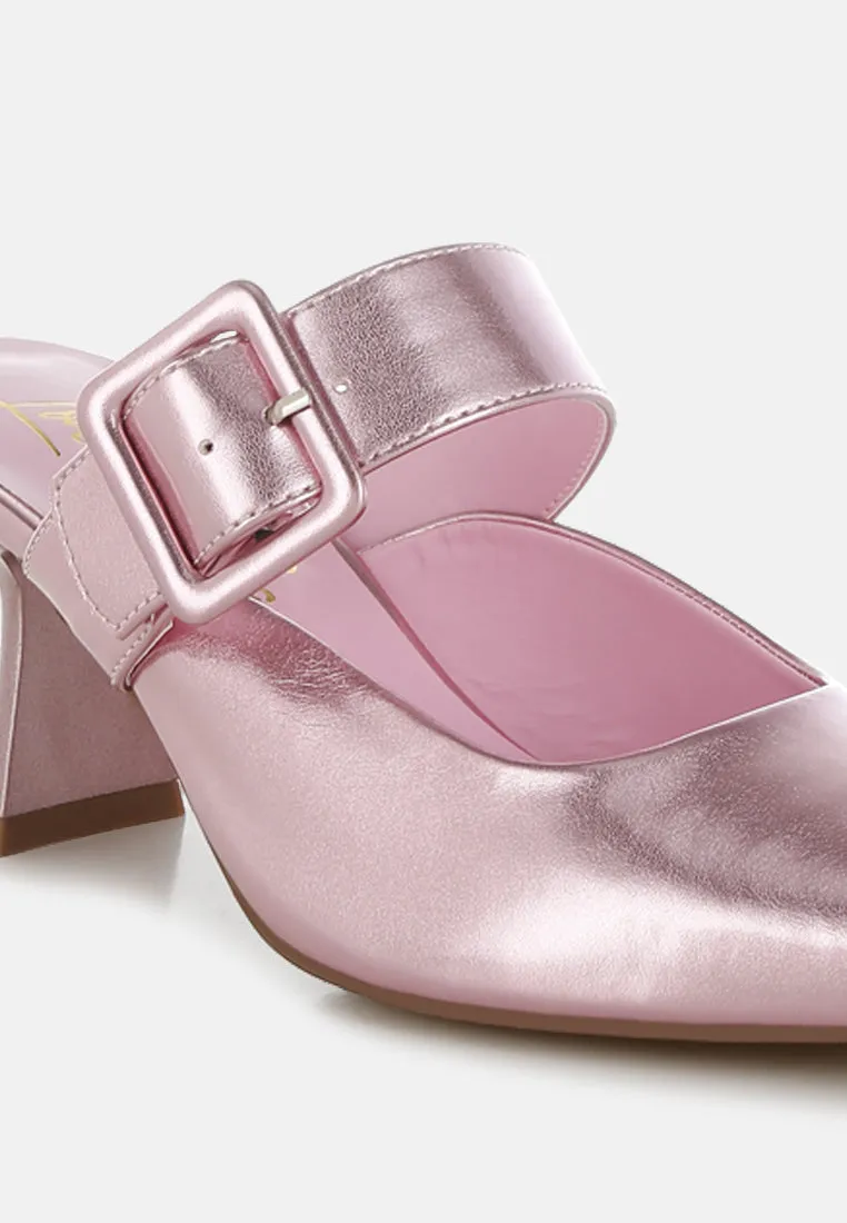 Large Buckle Kitten Heel Mules By RAG