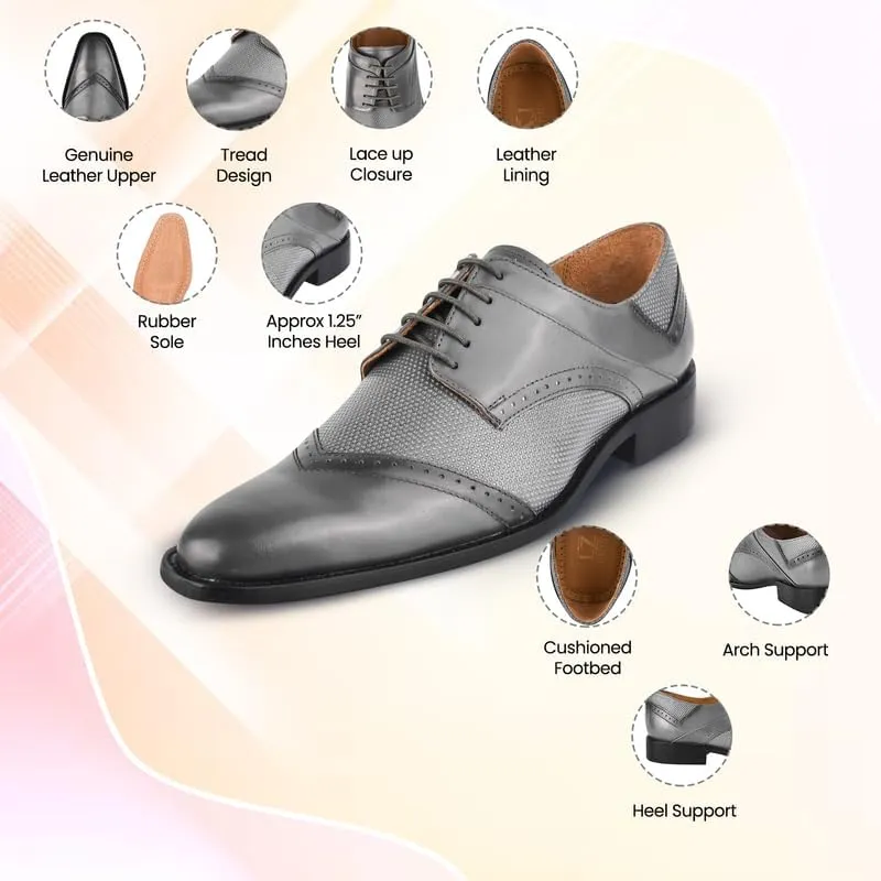 LIBERTYZENO Mens Tread Design Genuine Leather Lace Up Oxford Dress Shoes