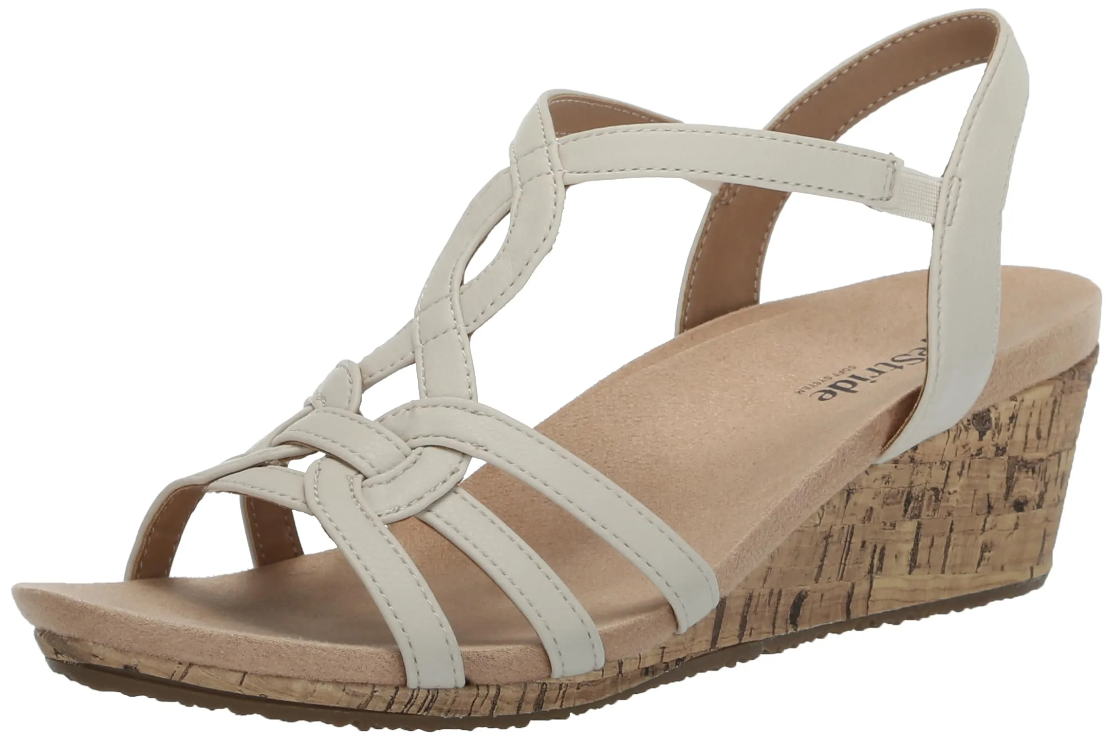 LifeStride Womens Monaco 2 Strappy Cork Wedge Sandals Bone 6 W