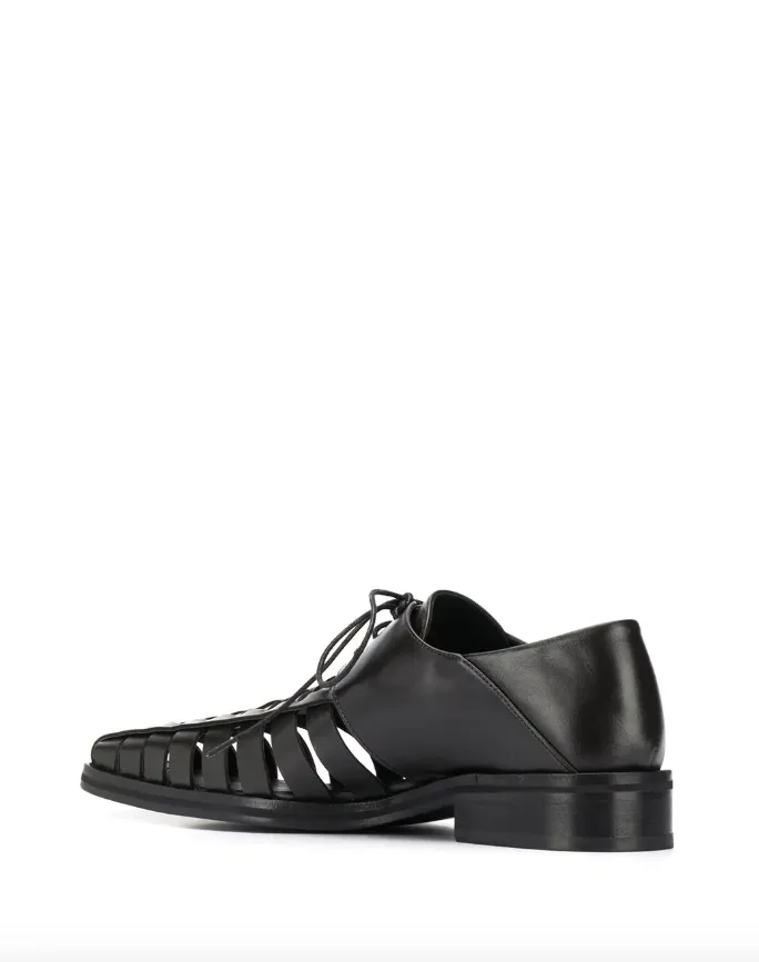 Long Gladiator Style Leather Oxford Shoes - Black