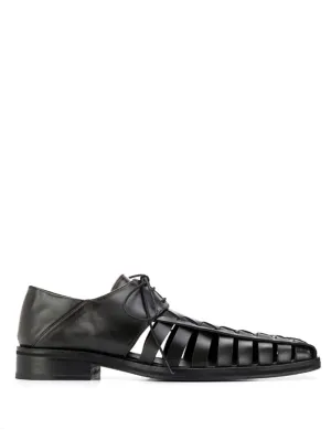 Long Gladiator Style Leather Oxford Shoes - Black
