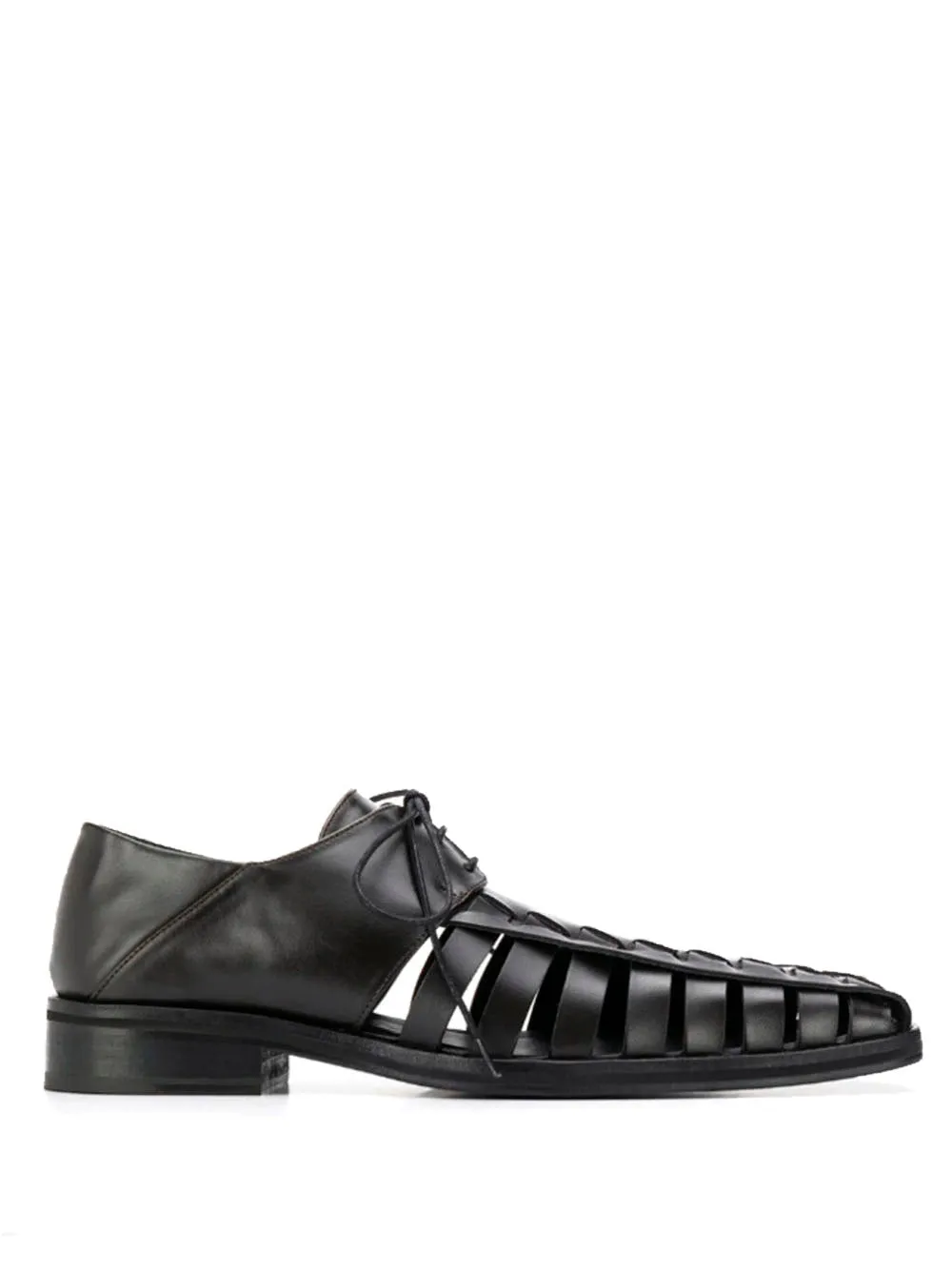 Long Gladiator Style Leather Oxford Shoes - Black