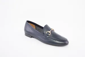 MARIA JAEN - 4023 FLAT LOAFER WITH GOLD CHAIN DETAIL - NAVY LEATHER