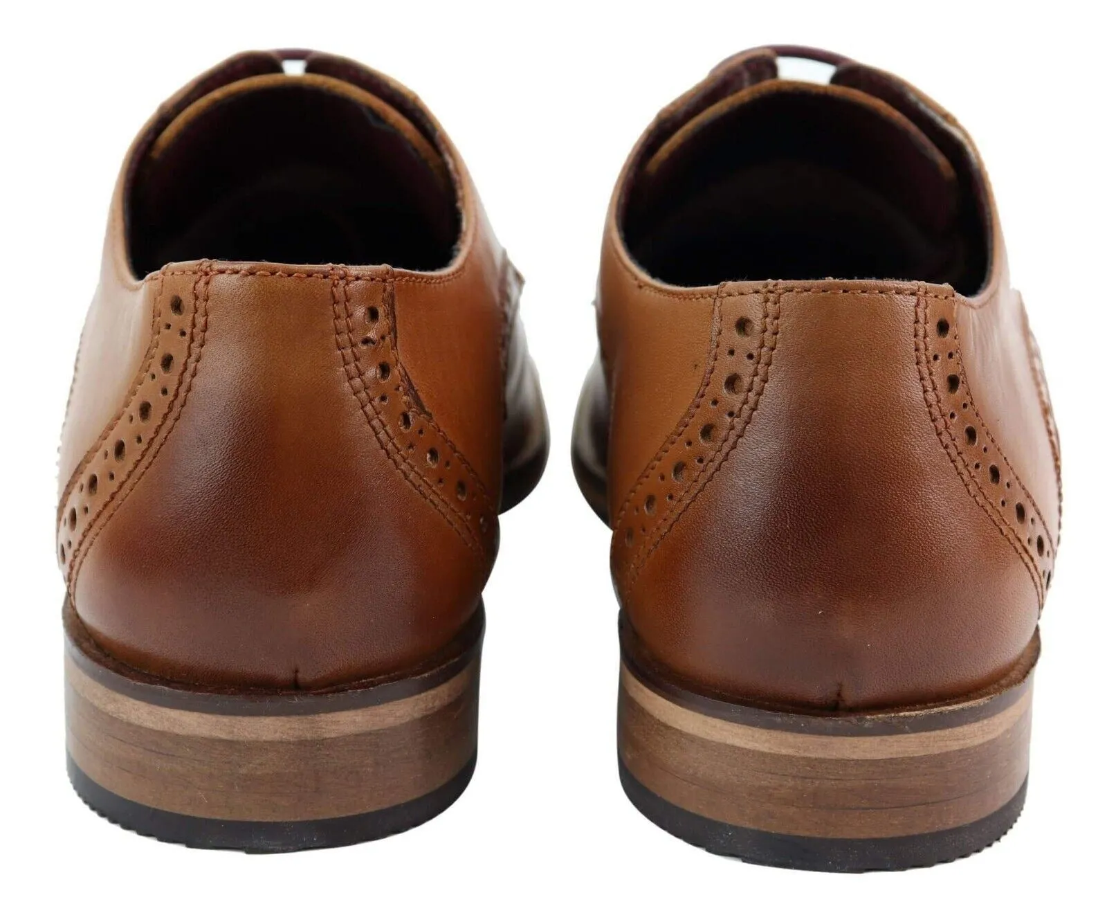 Mens Classic Oxford Brogue Derby Shoes in Tan Leather