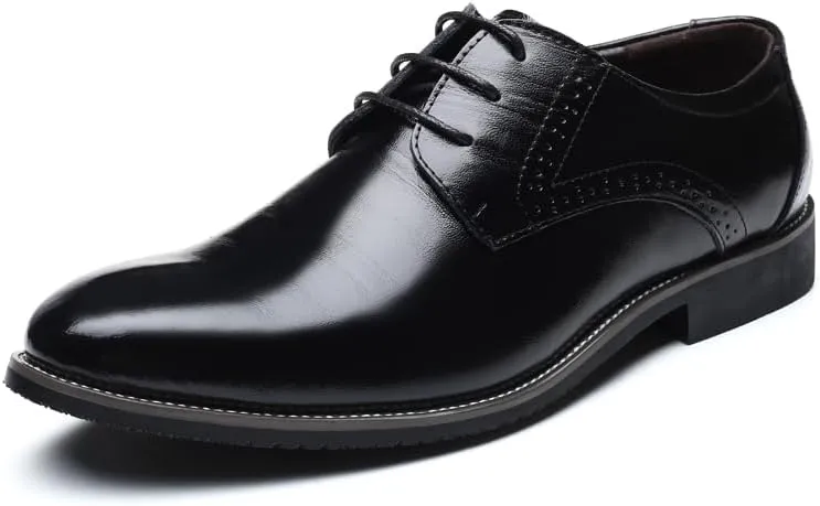 Men's Classic Oxford Dress Shoes, Lace-up Derby, Leather, Business Formal