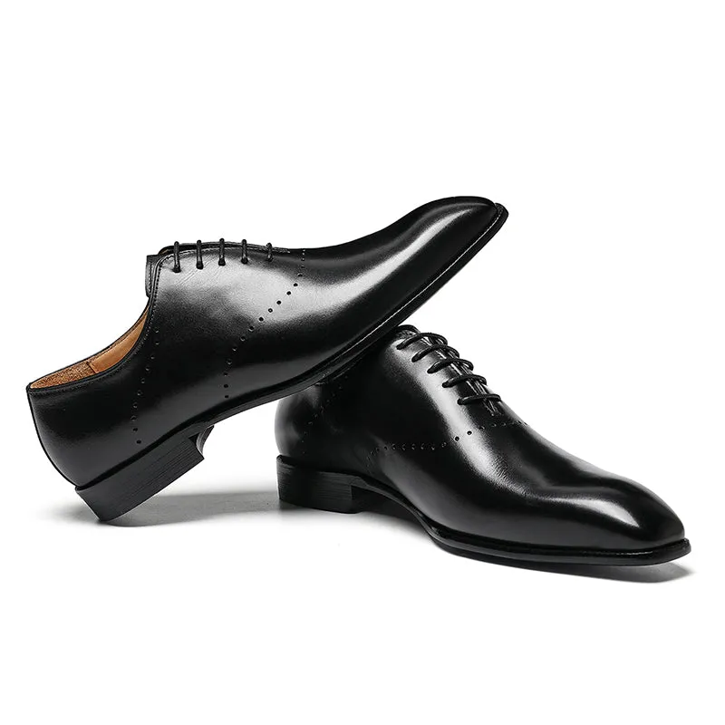 Men's Classic Oxford Shoes - Polished Leather & Precision Perforations