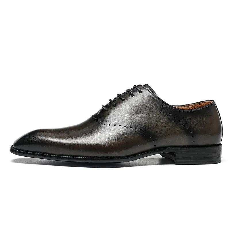 Men's Classic Oxford Shoes - Polished Leather & Precision Perforations