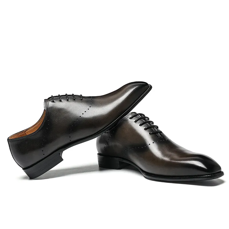 Men's Classic Oxford Shoes - Polished Leather & Precision Perforations