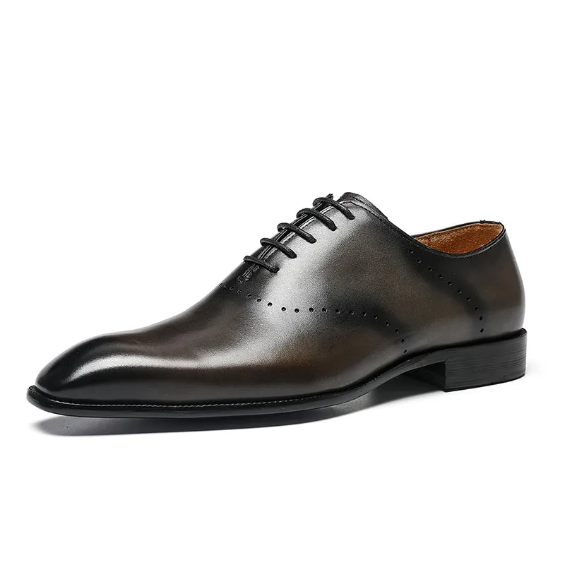 Men's Classic Oxford Shoes - Polished Leather & Precision Perforations