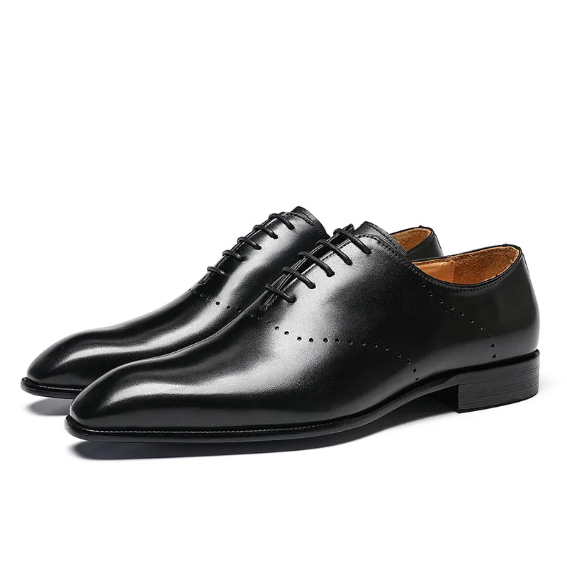 Men's Classic Oxford Shoes - Polished Leather & Precision Perforations