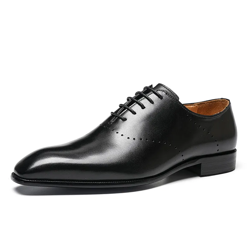 Men's Classic Oxford Shoes - Polished Leather & Precision Perforations