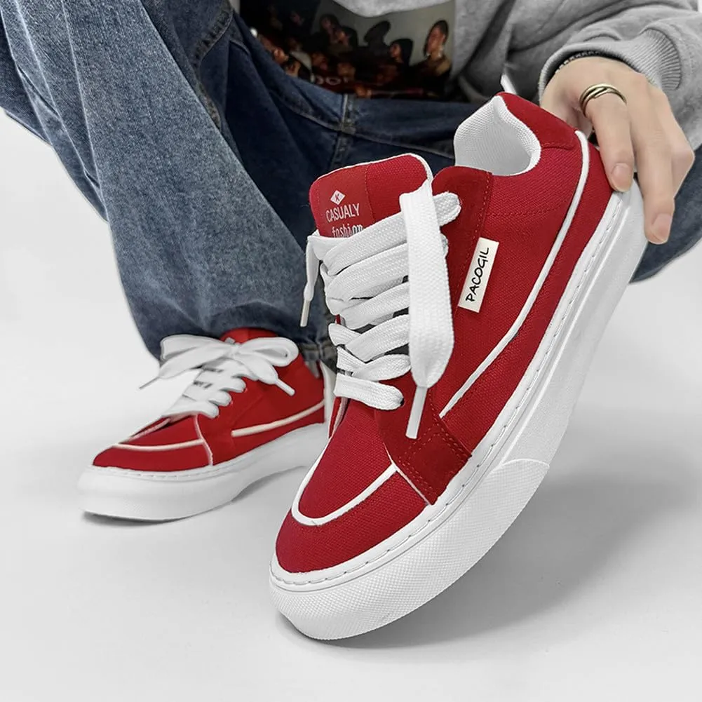 Men's Skate Lightweight Low Top Canvas Sneakers Breathable Flat Walking Shoes