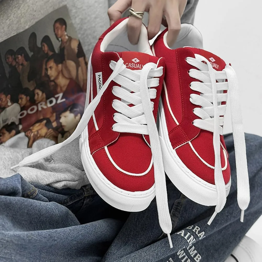 Men's Skate Lightweight Low Top Canvas Sneakers Breathable Flat Walking Shoes