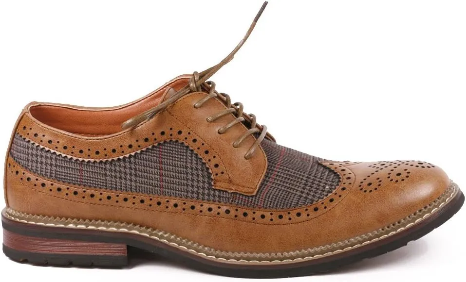 Metrocharm MET525-6 Men's Tweed Perforated Wing Tip Lace Up Oxford Dress Shoes