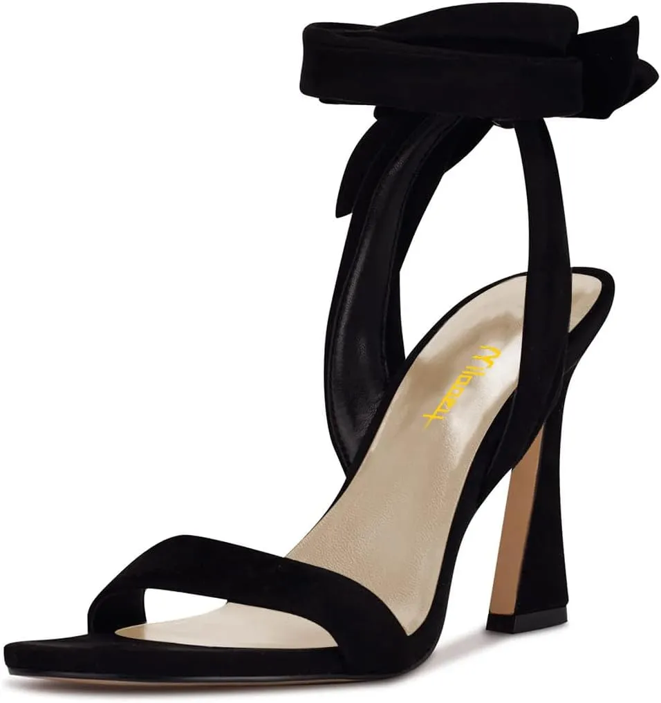 Milooey shoes Women Elegant Open Toe Strappy Heeled Sandal Lace Up Block High Heels Ankle Strap Party Dress Prom Lady Shoes Size 4-16 Us